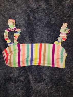 Striped Bikini Top with Ruffled Straps - Multicolor Junior Size 7-9